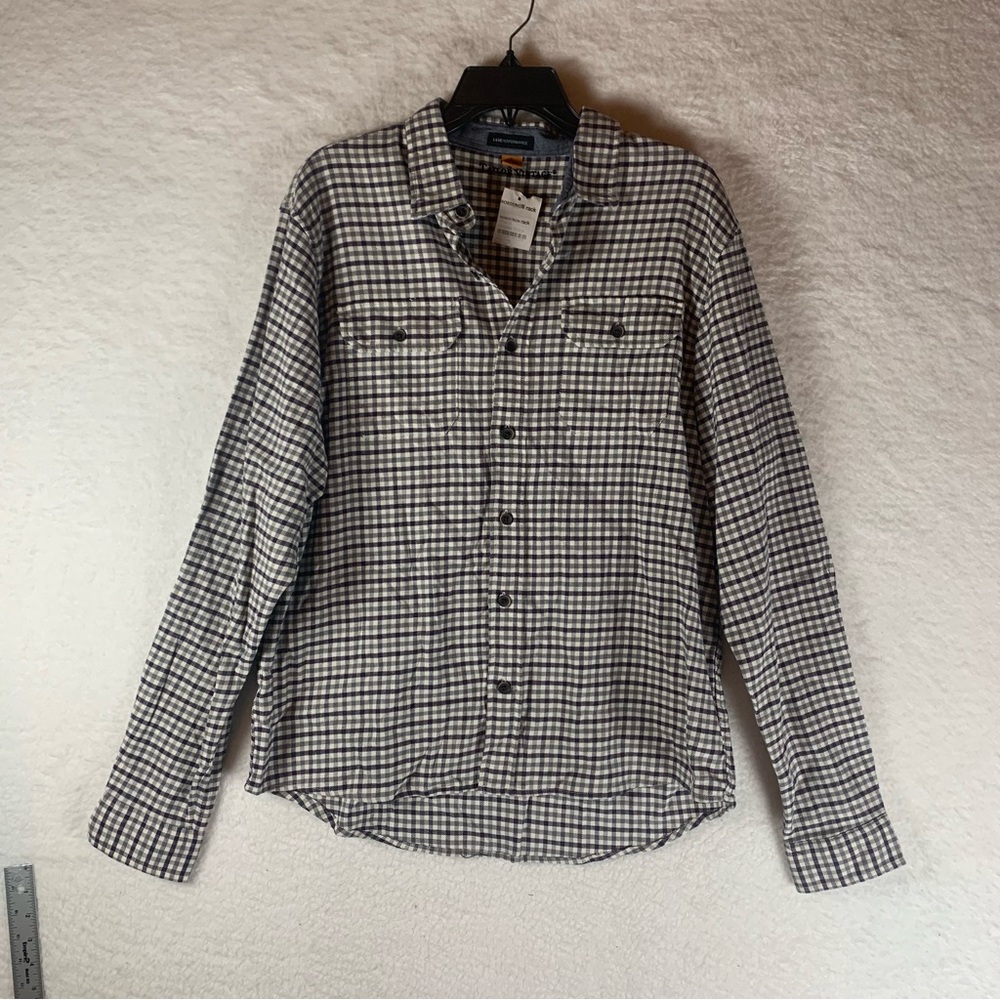 Tailor Vintage Mens Purple Gingham Flannel Button Down Shirt Long Sleeve XL 5354